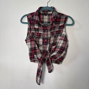 Forever 21 Plaid Sleeveless Button Up Cropped Shirt Women's size mdium